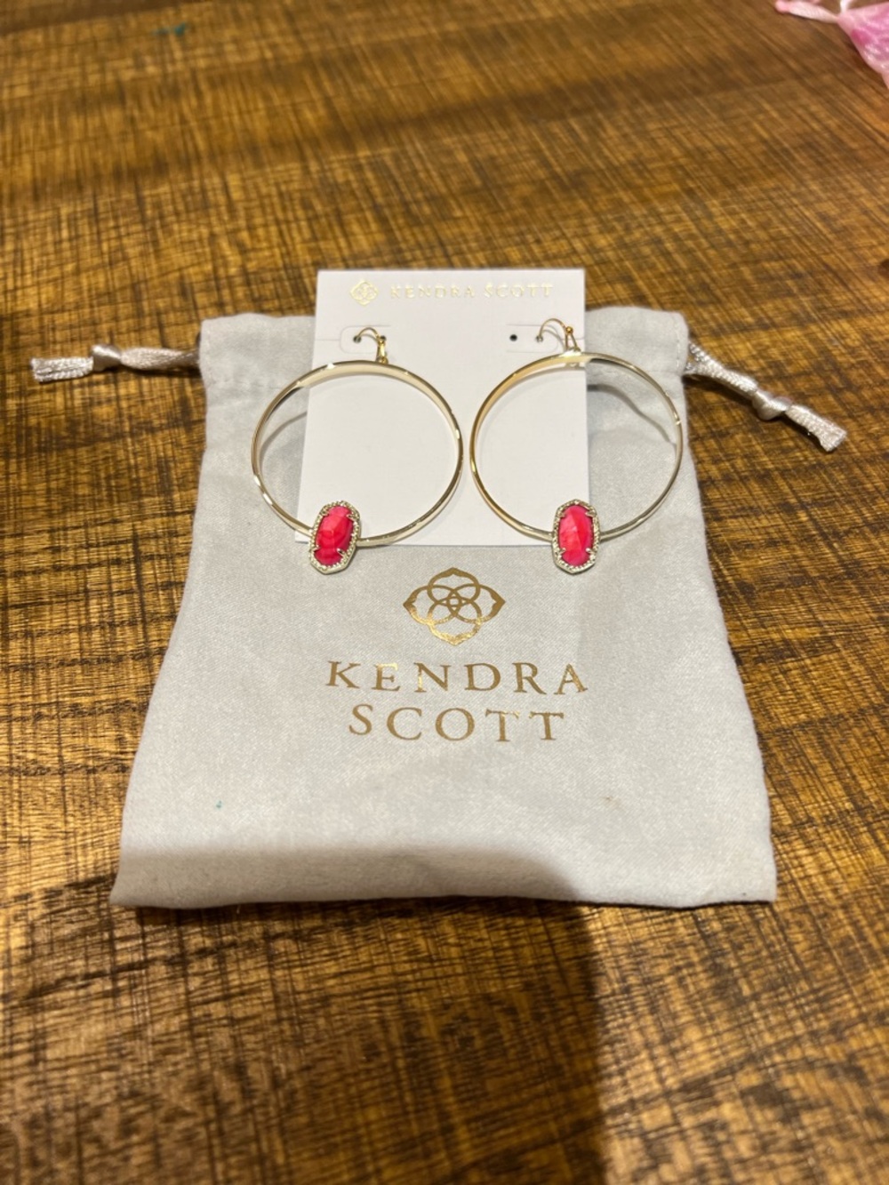 Kendra Scott Gold Hoop Earrings with Pink Stone Accents
